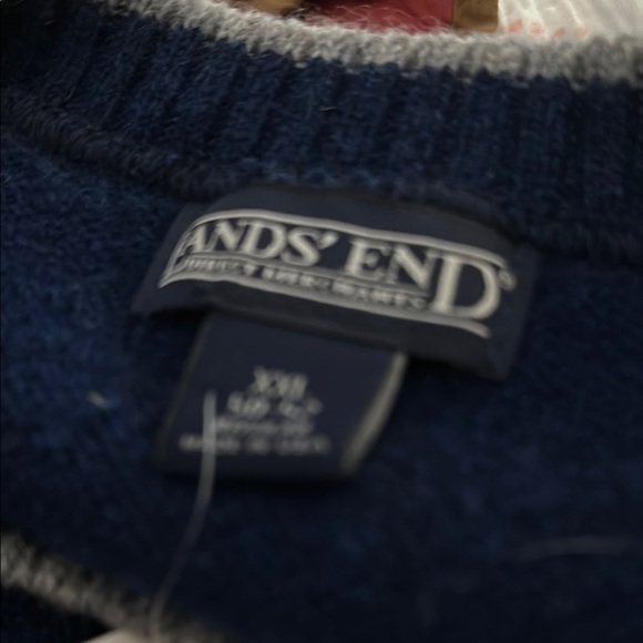 Lands' End Men’s Size XXL Navy Blue Gray Trim 100% Wool Crew Neck Sweater NEW - Picture 7 of 8